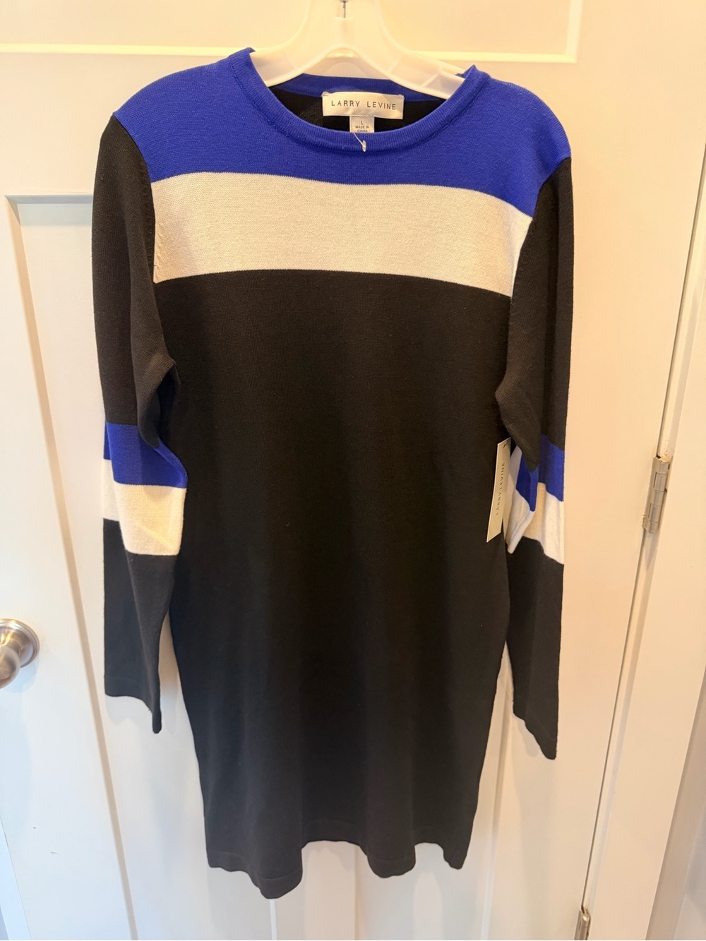 NWT Larry Levine Blue Black Colorblock Sweater Dress Size Large